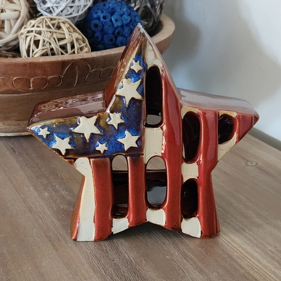 Empire Candle American Flag Star Patriotic Ceramic Tealight Votive 6 Inches RARE - Picture 1 of 16